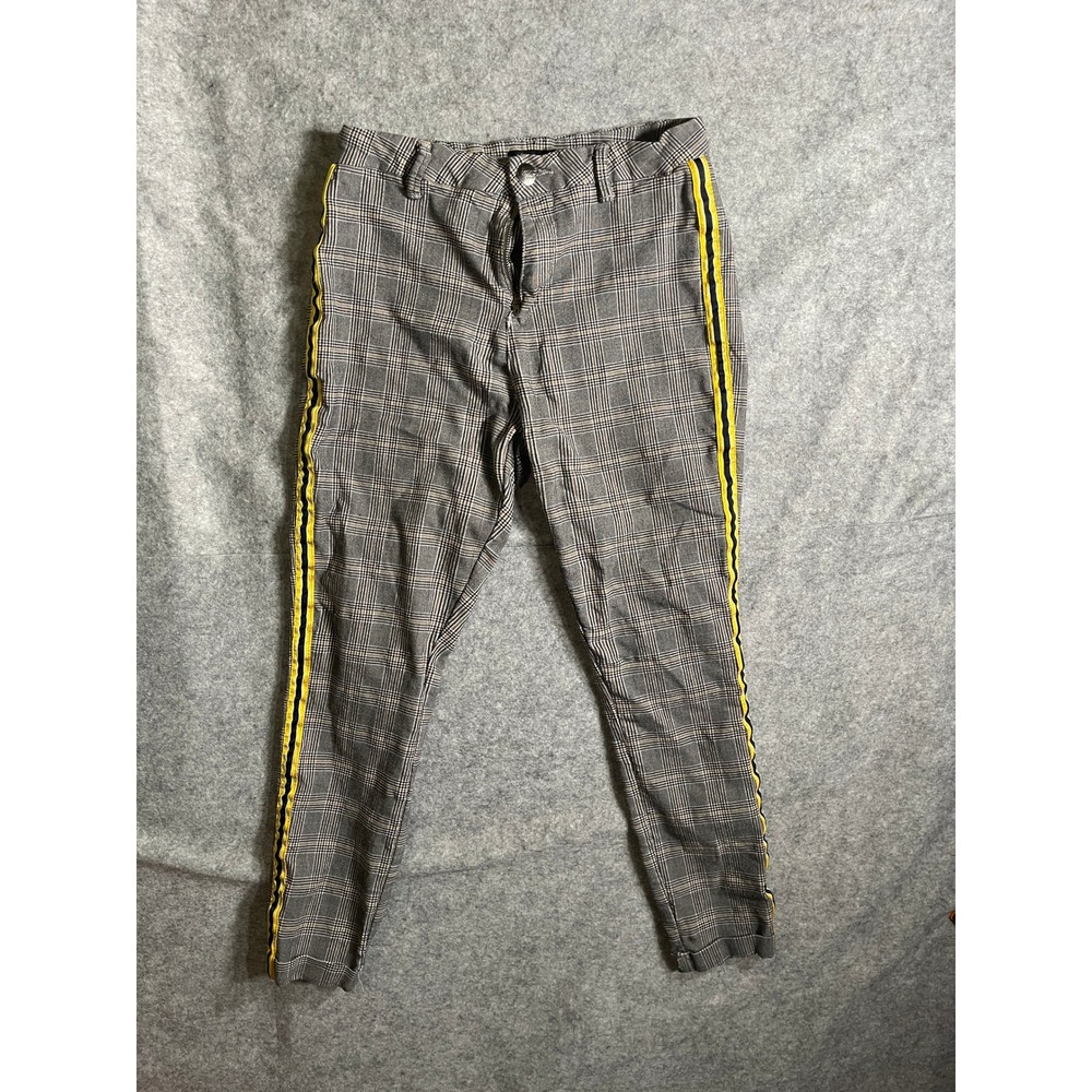 YMI Womens High Rise Plaid Skinny Pants Grey Yellow Side Stripe Size 13